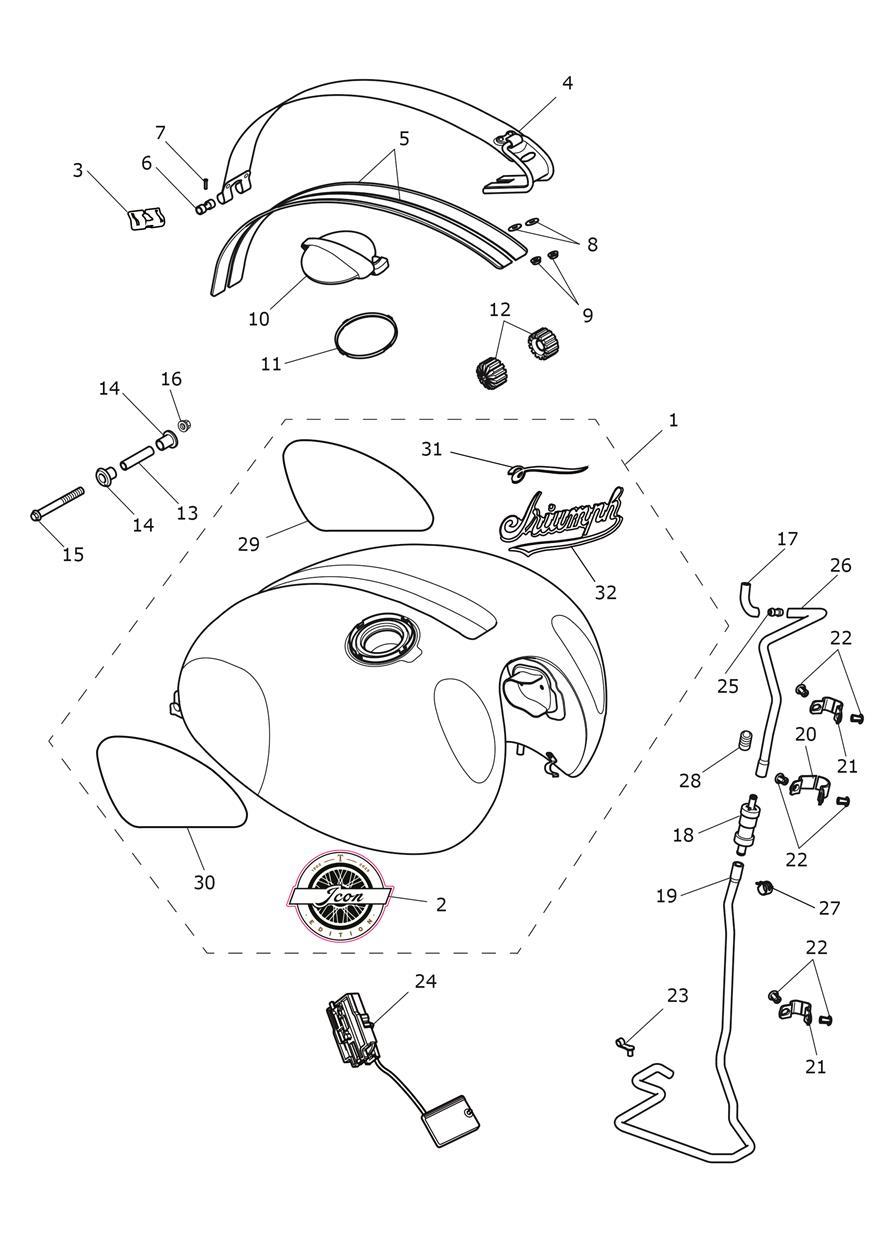 Fuel Tank - Aluminium Silver/Sapphire Black - Icon Edition exploded diagram