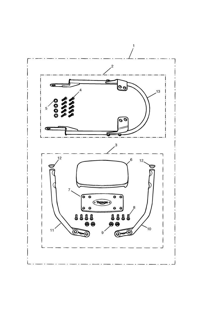 Passenger Backrest Low Kit exploded diagram