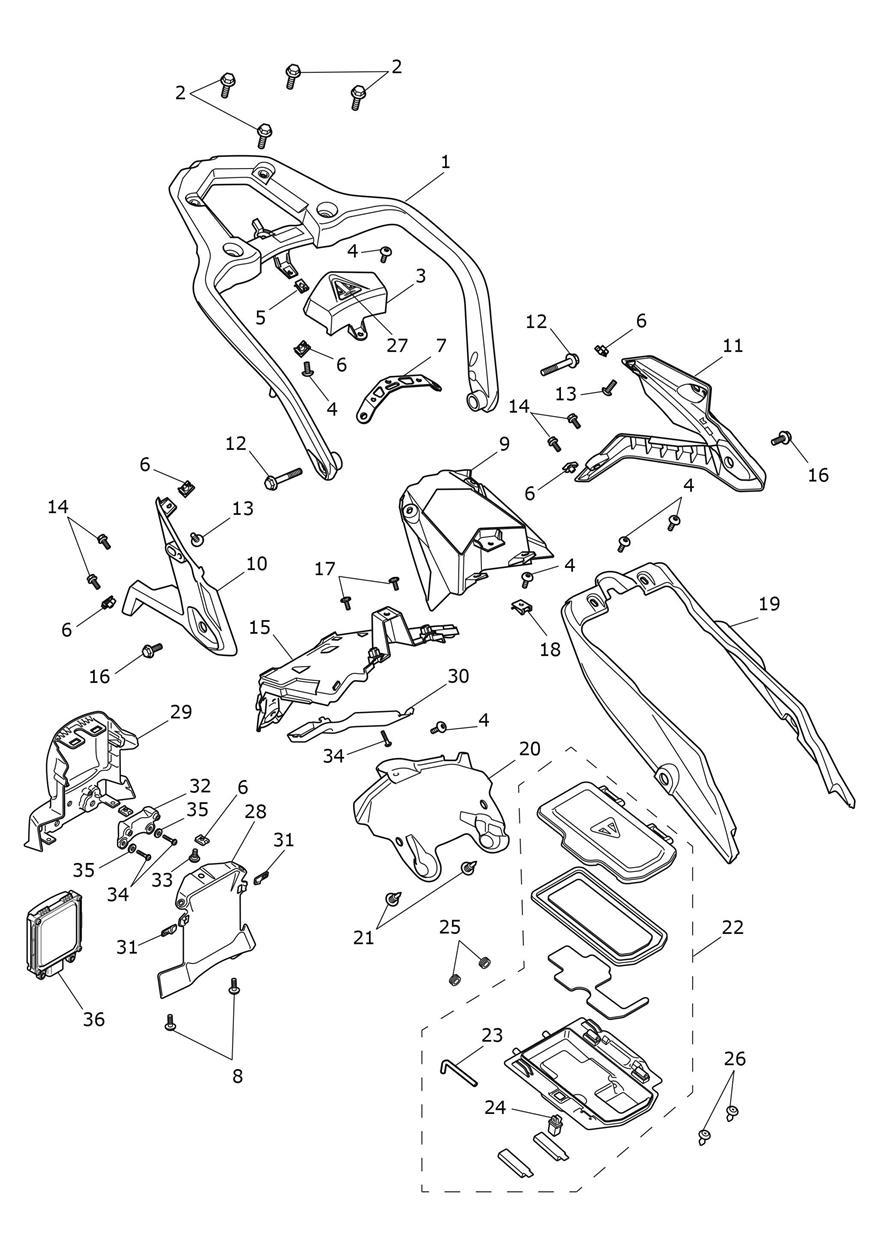 Rear Bodywork & Grabrack exploded diagram