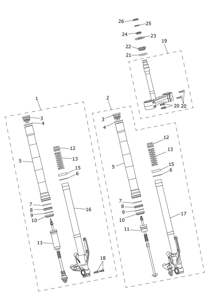 Front Forks & Yokes exploded diagram
