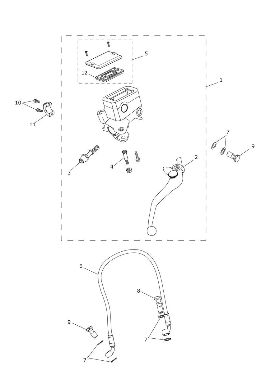Front Brake Master Cylinder & Hoses exploded diagram