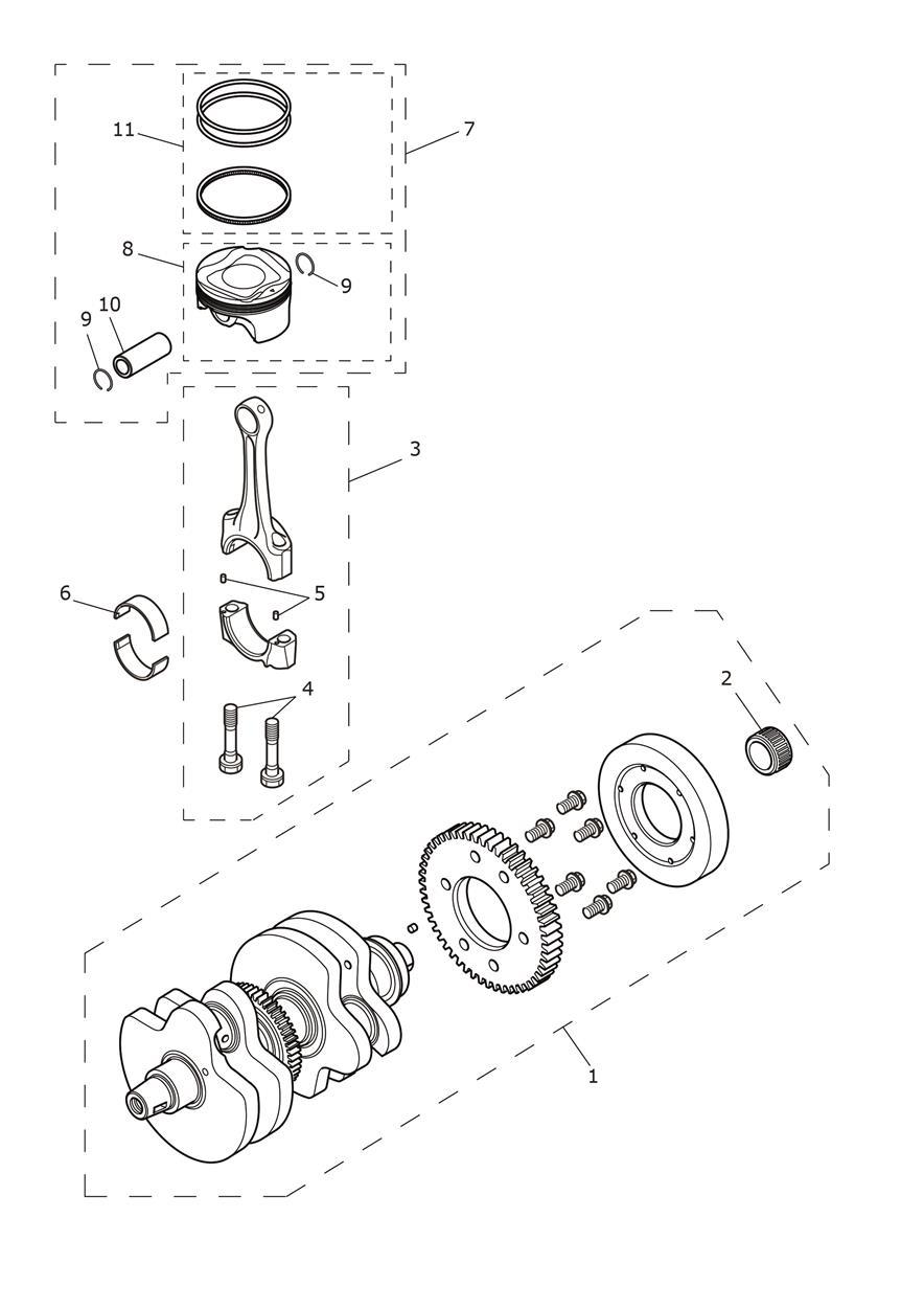 Crankshaft, Connecting Rods & Pistons exploded diagram