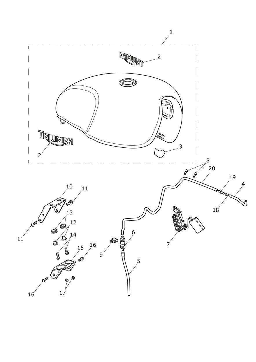 Fuel Tank - Jet Black, Cordovan Red, Red Hopper & Purple Tanks exploded diagram