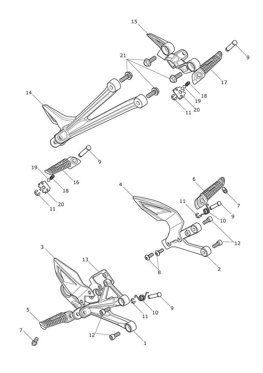 Footrests & Mountings exploded diagram