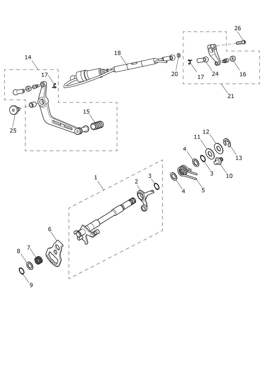 Gearchange Mechanism exploded diagram