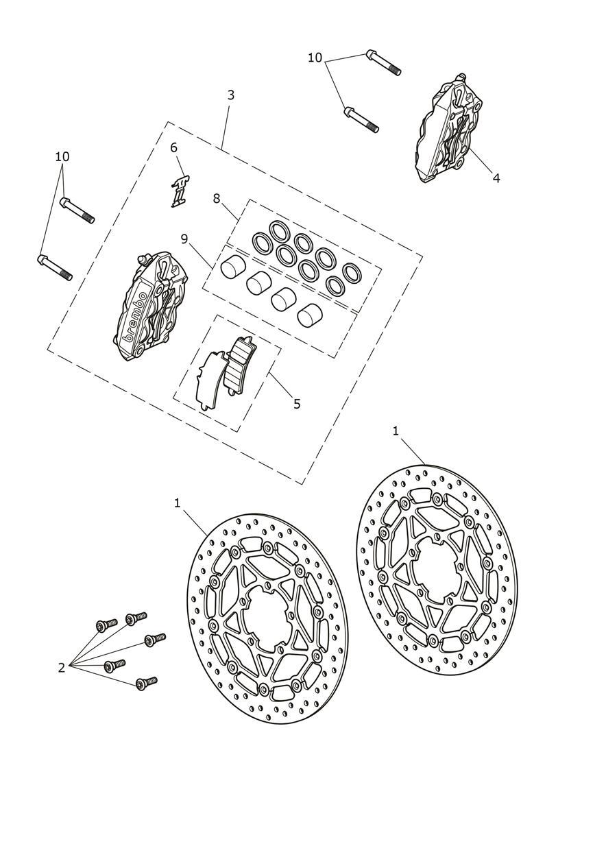 Front Brake Caliper & Disc exploded diagram