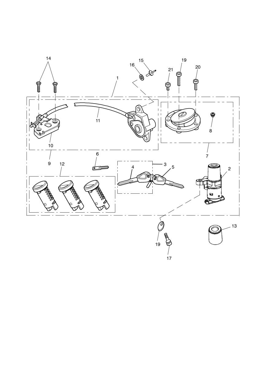 Ignition Switch & Lock Set Non ABS & ABS exploded diagram