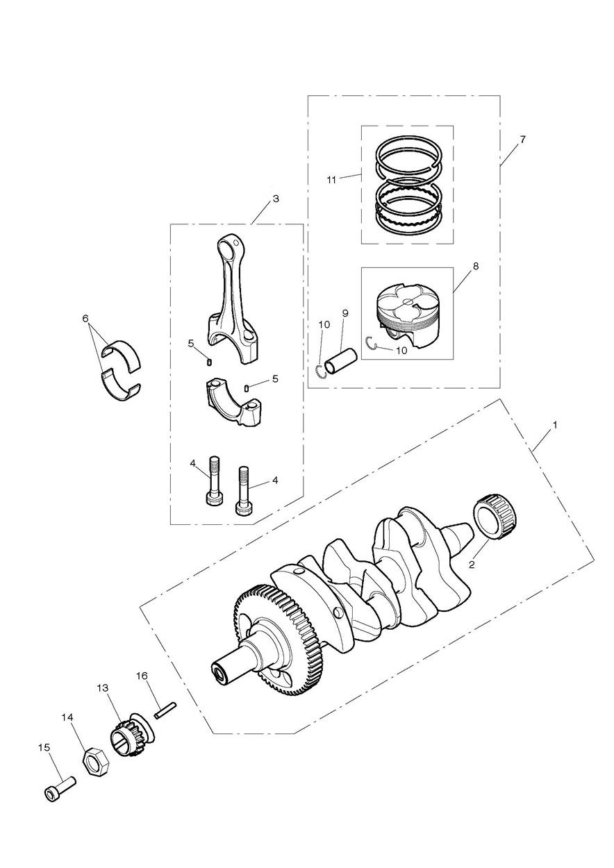 Crankshaft, Connecting Rods, Pistons & Liners exploded diagram