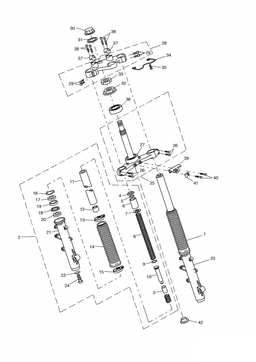 Front Forks and Yokes exploded diagram