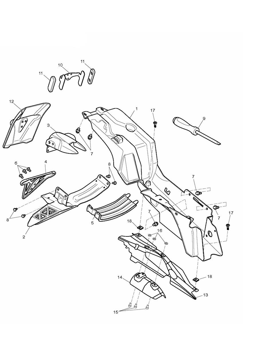 Rear Mudguard & Battery Box exploded diagram