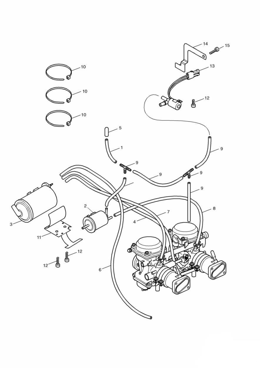 Evaporative Loss Control System California only Bonneville & T100 exploded diagram