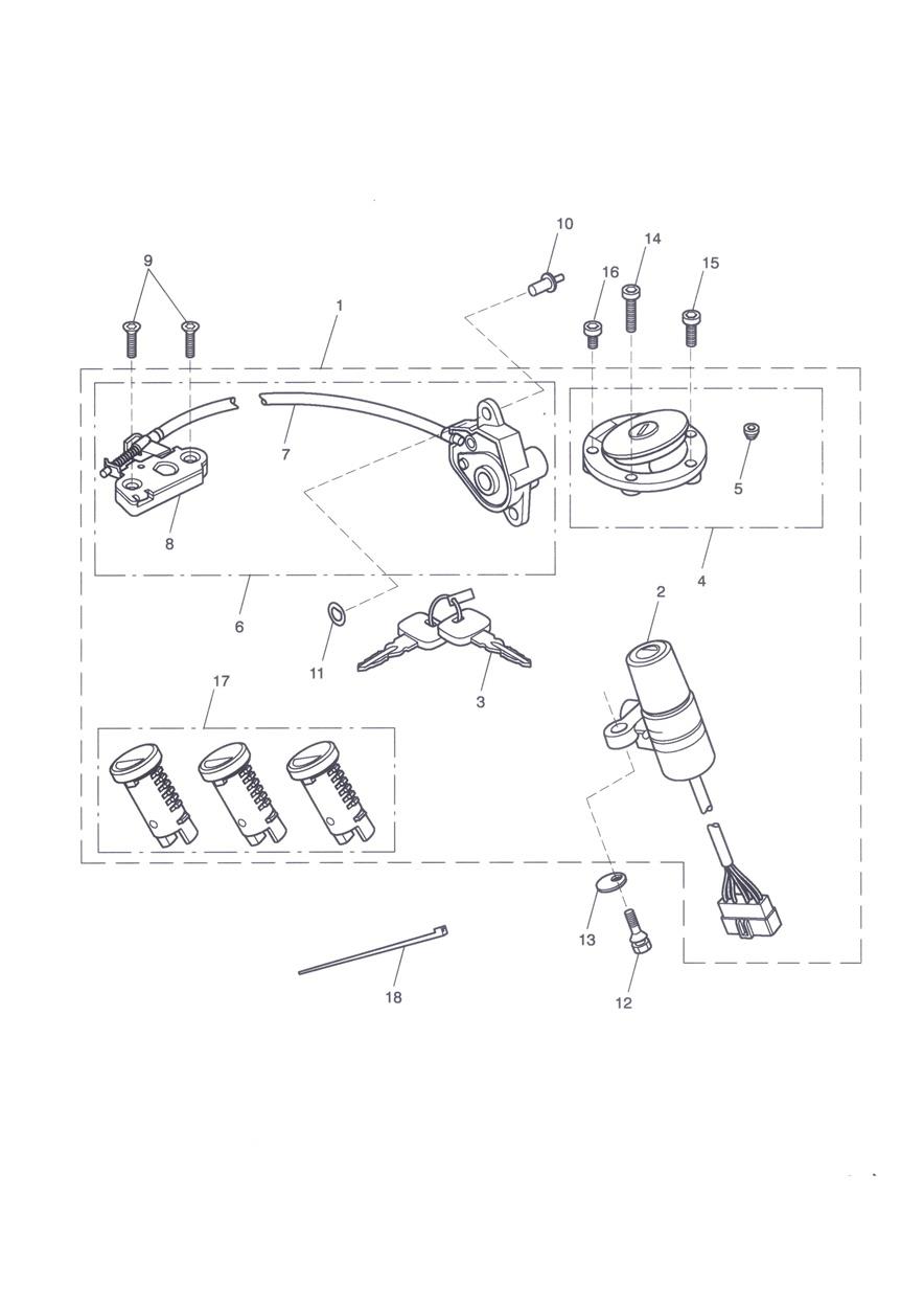 Ignition Switch & Lock Set Non ABS & ABS exploded diagram
