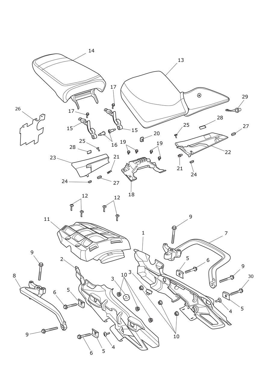 Rear Bodywork & Seat exploded diagram
