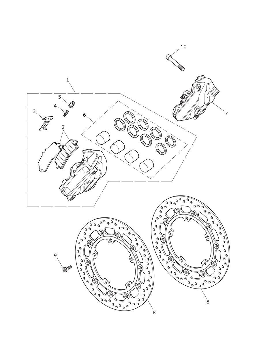 Front Brake Caliper & Discs exploded diagram