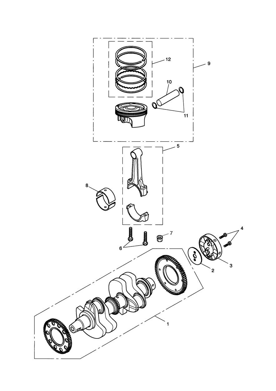 Crankshaft,Conn Rods & Pistons exploded diagram