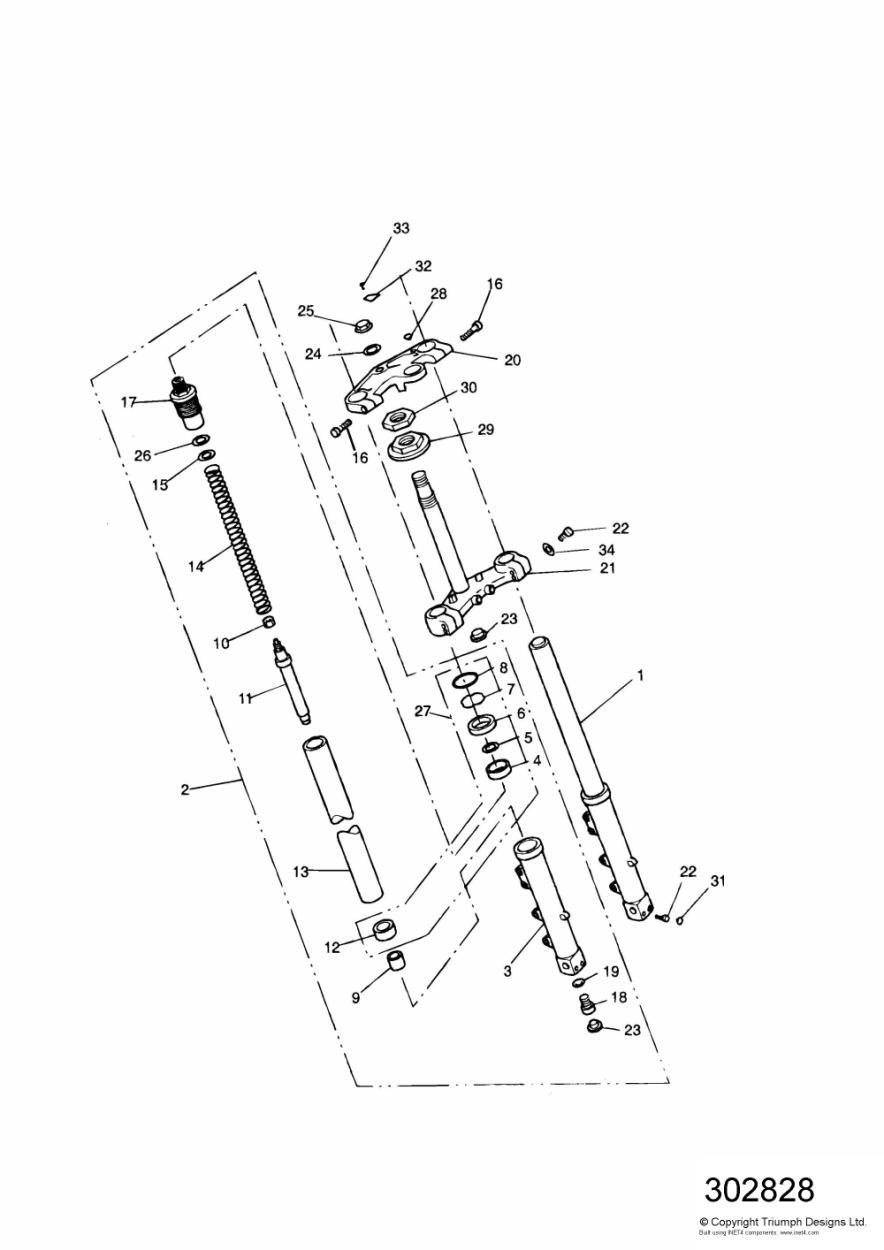 Front Forks and Yokes 750cc Model exploded diagram