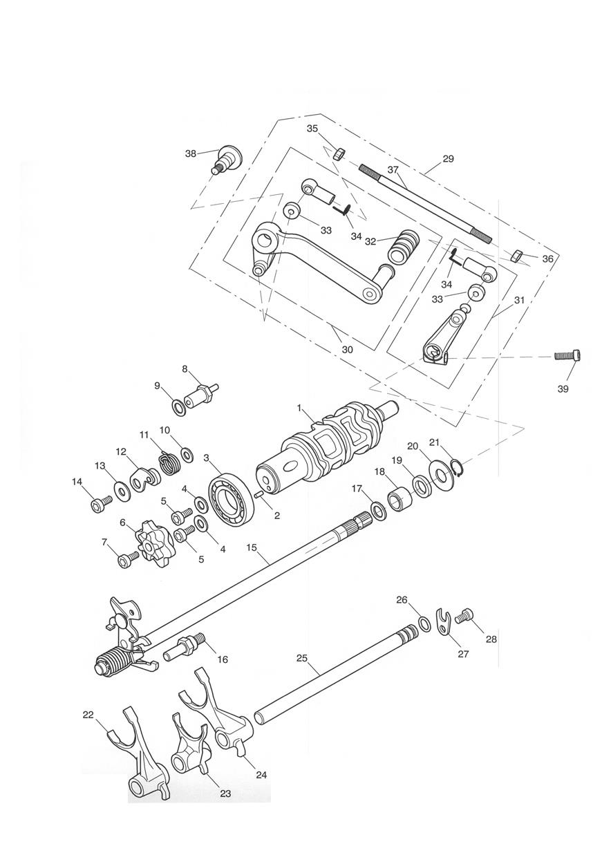 Gear Selectors and Pedal - Daytona 650 exploded diagram