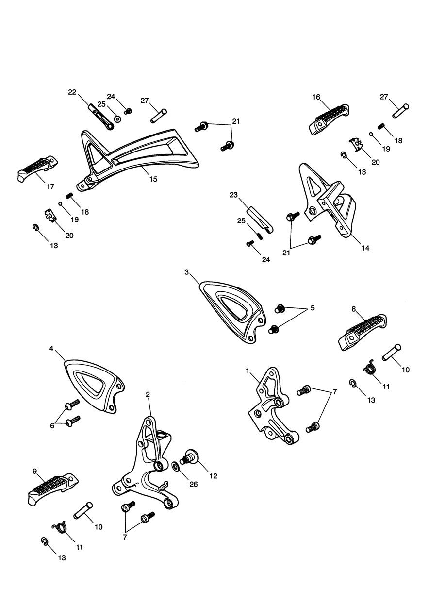 Footrests & Mountings exploded diagram