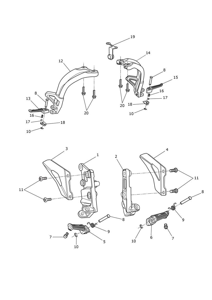 Footrests & Mountings exploded diagram