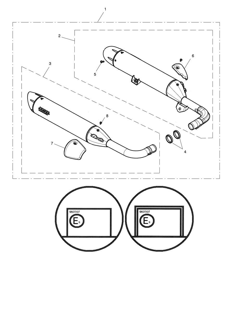 Silencer Pair, Homol, Brushed exploded diagram