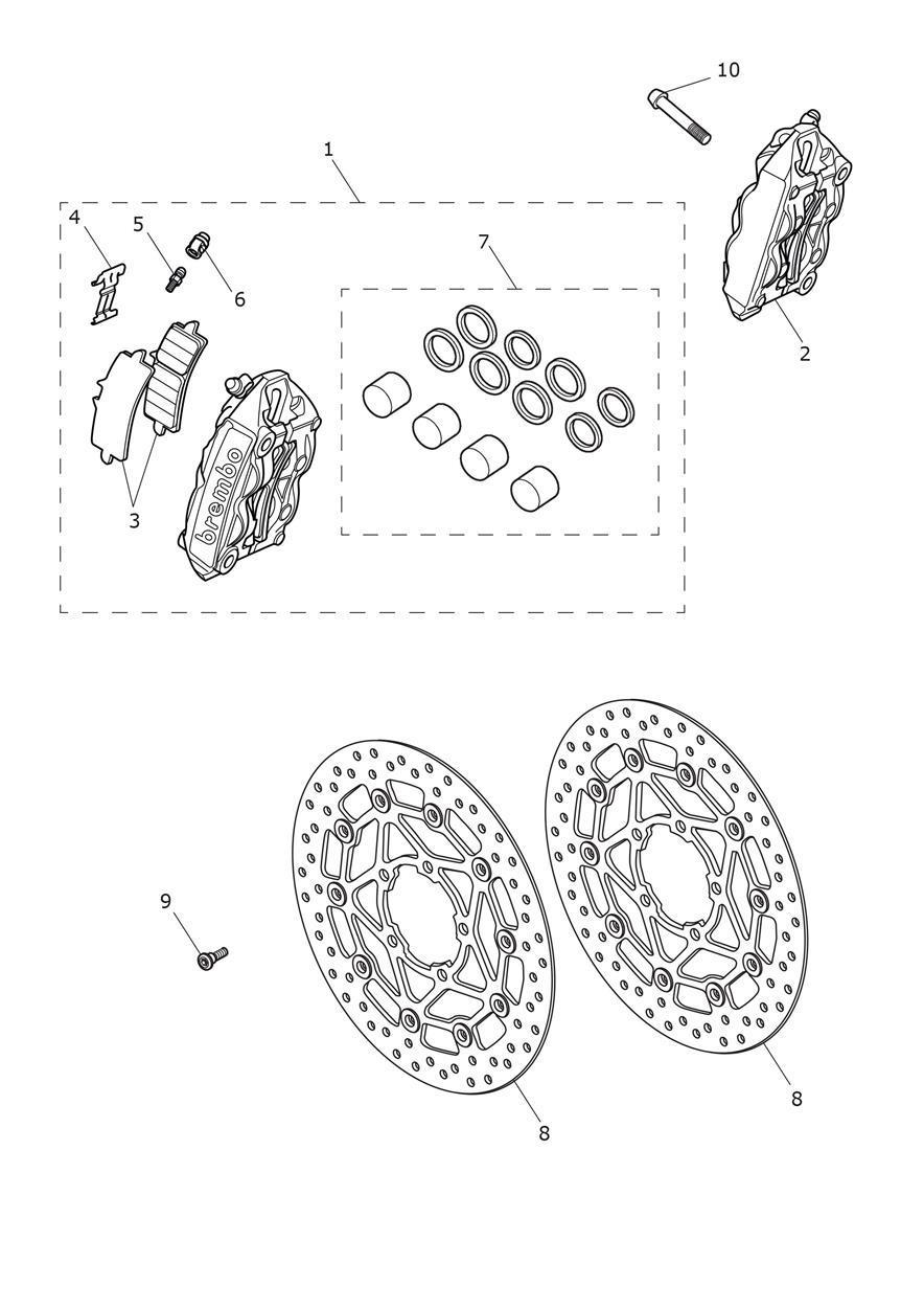 Front Brake Caliper & Discs exploded diagram