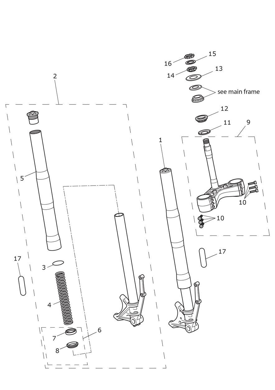 Front Forks and Yokes exploded diagram