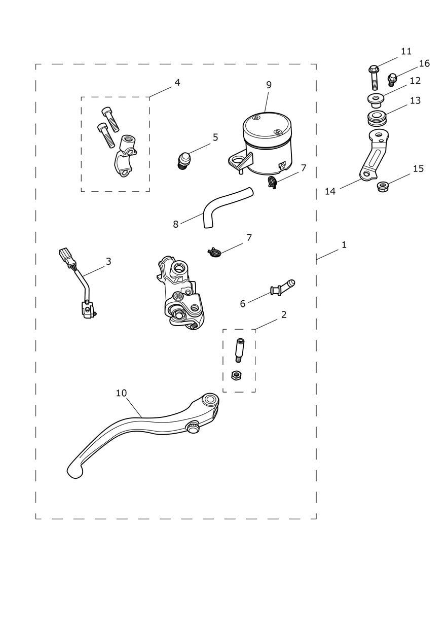 Front Brake Master Cylinder & Hoses exploded diagram