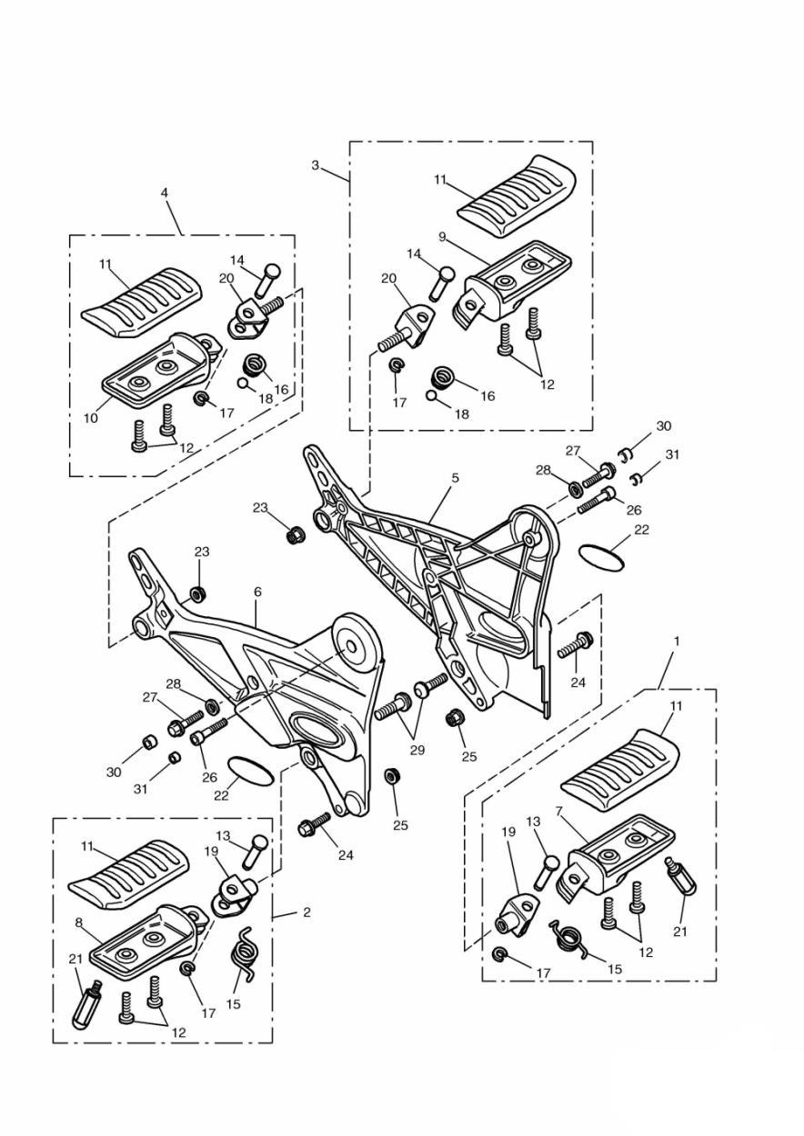 Footrests & Mountings exploded diagram