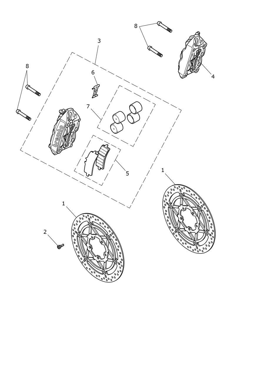 Front Brake Caliper & Disc exploded diagram