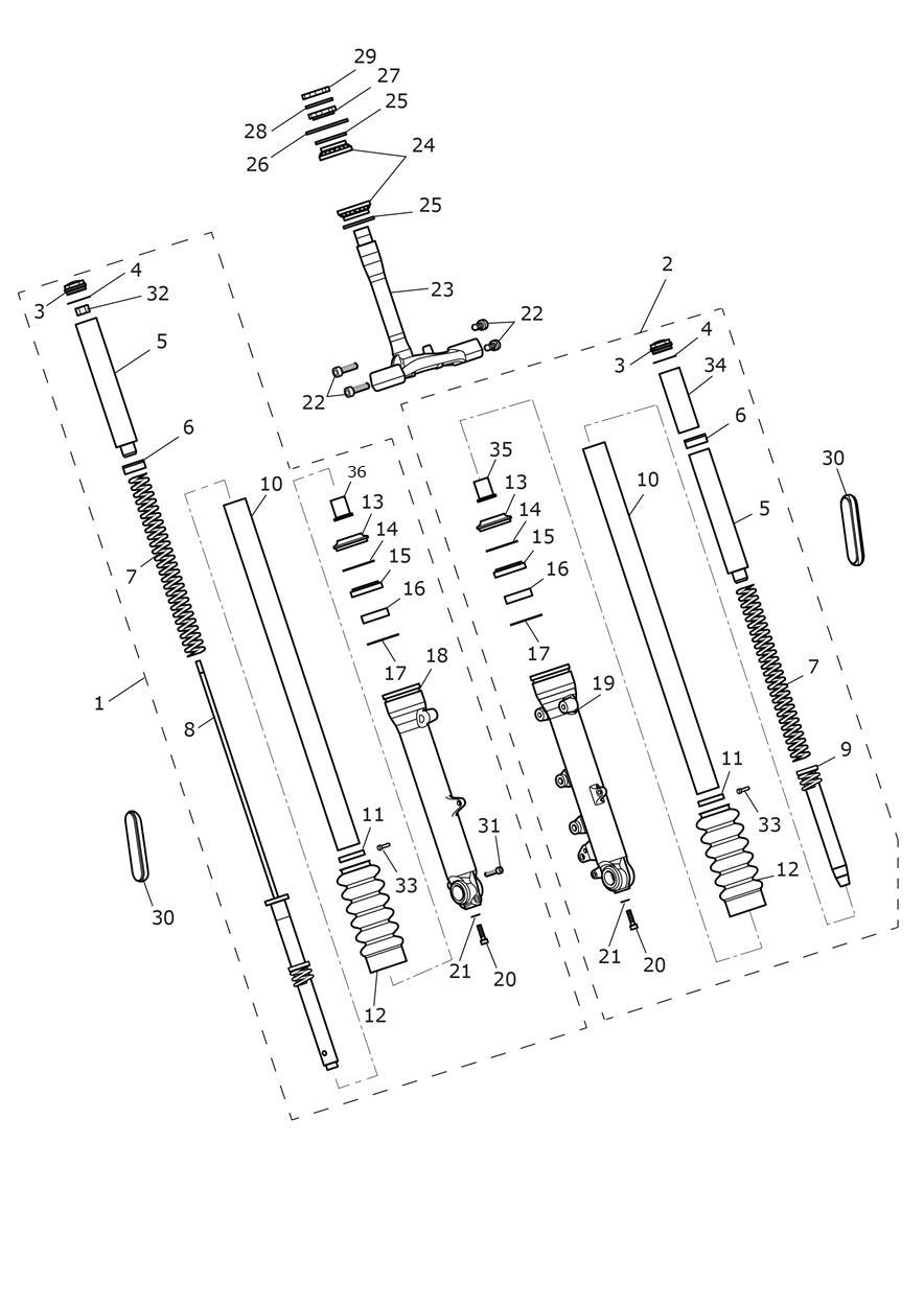 Front Forks & Lower Yoke exploded diagram