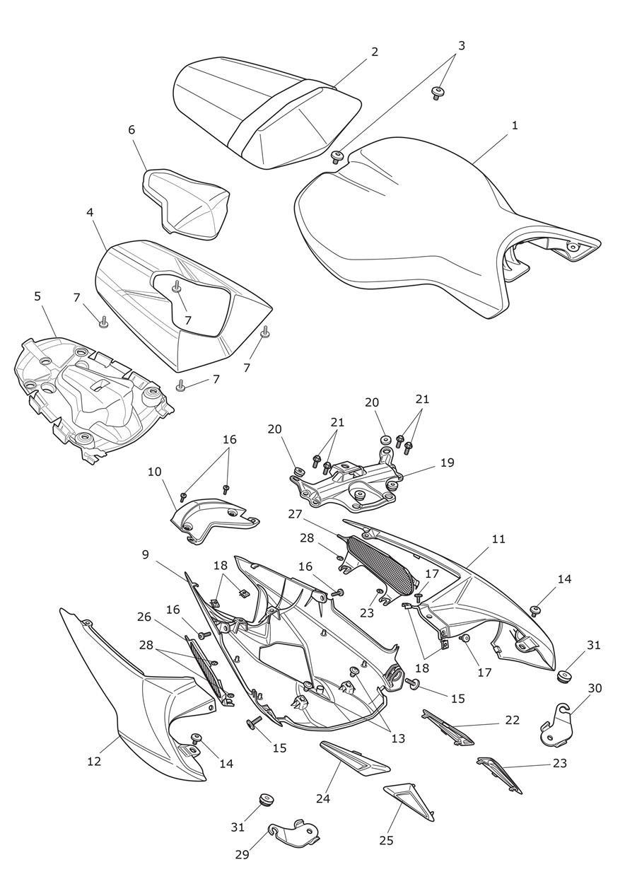 Rear Bodywork & Seat - Street Triple Rx exploded diagram