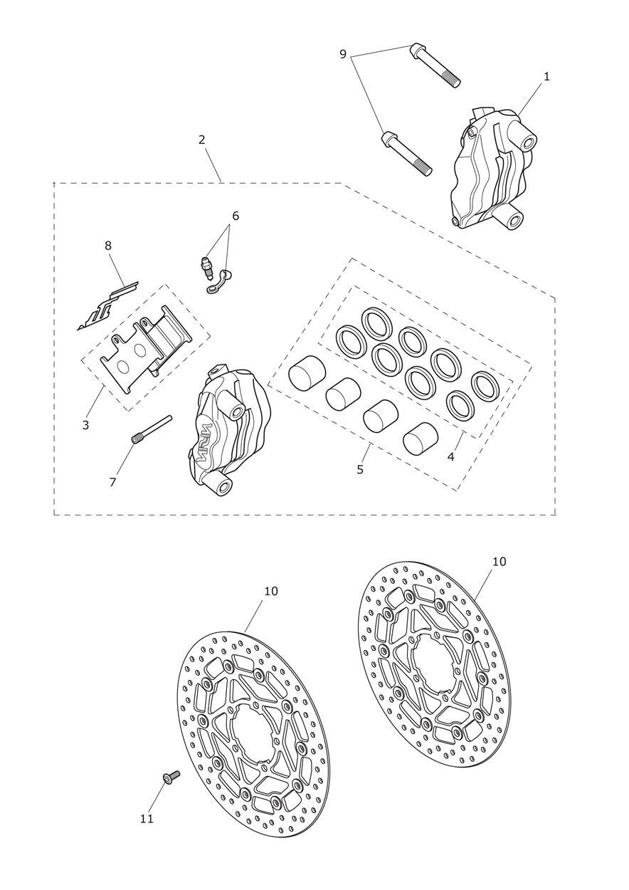 Front Brake Caliper & Discs exploded diagram