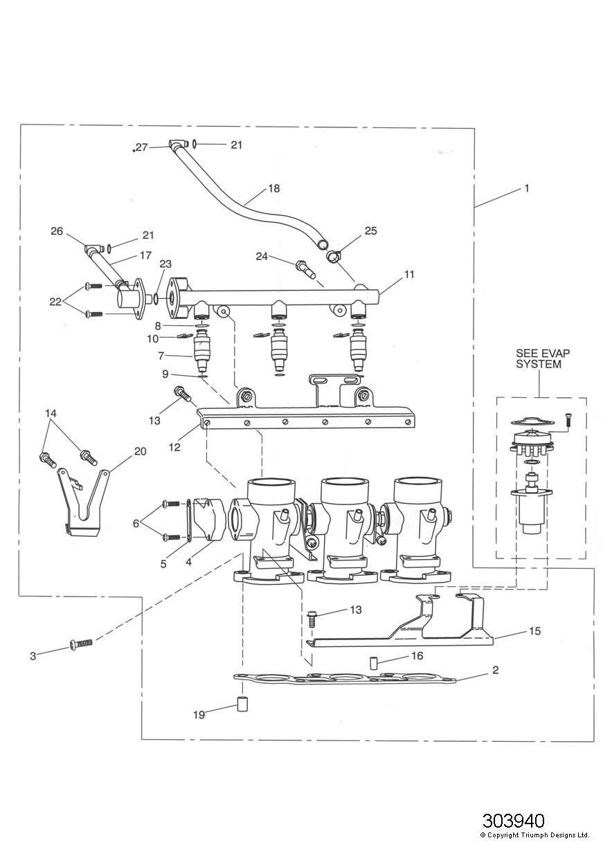 Throttles/Injectors and Fuel Rail exploded diagram