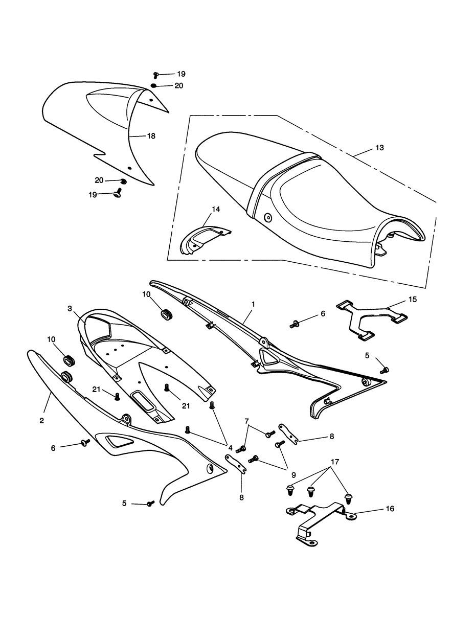 Rear Bodywork & Seat exploded diagram