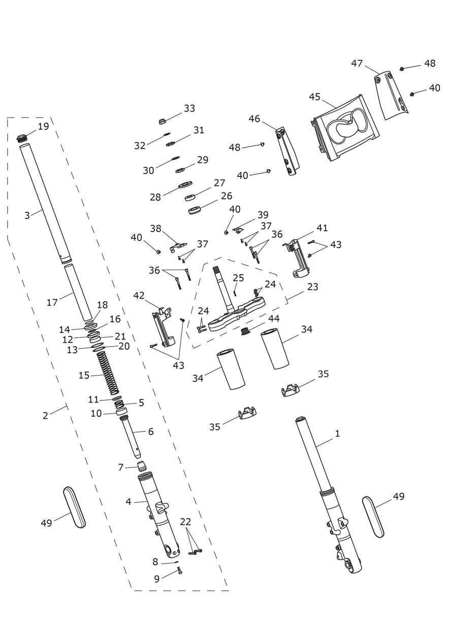 Front Forks & Lower Yoke exploded diagram