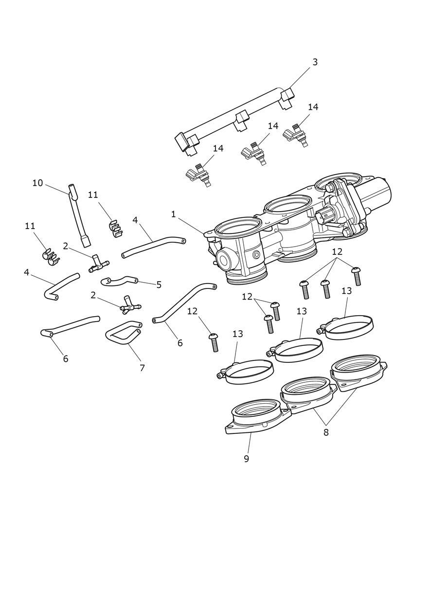 Throttles, Injectors & Fuel Rails exploded diagram