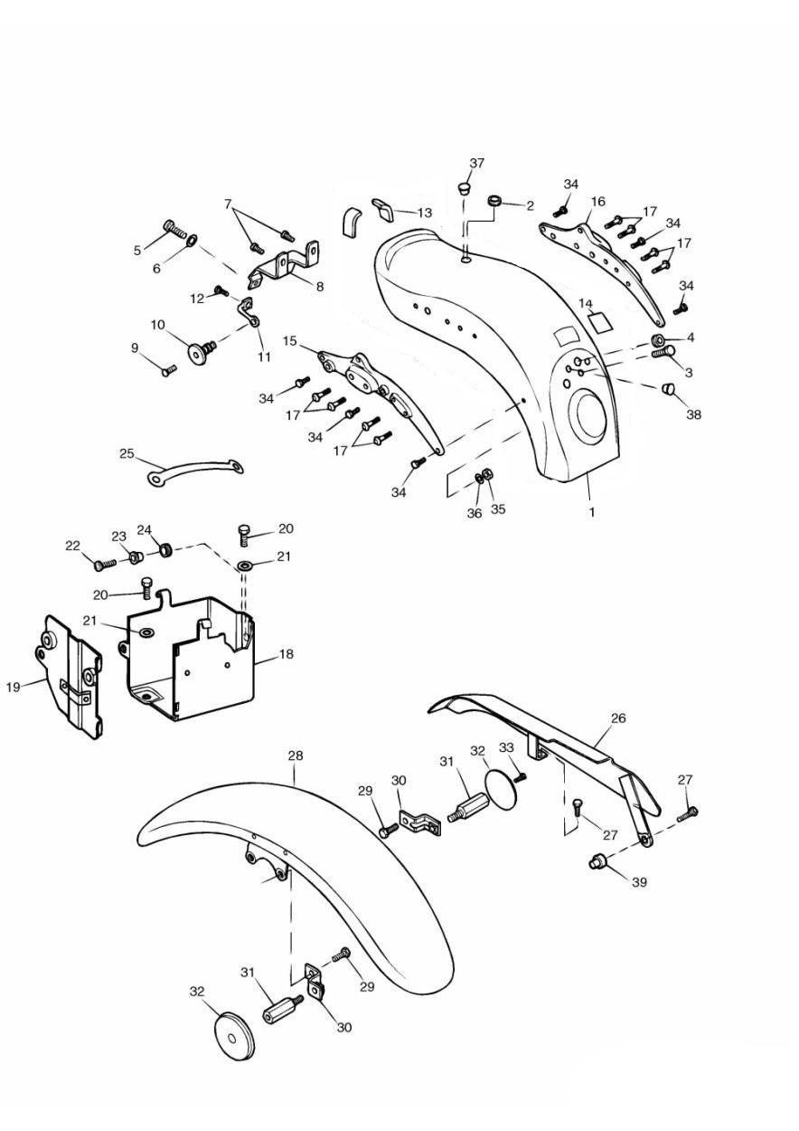 Mudguards/Chainguard/Battery Box exploded diagram