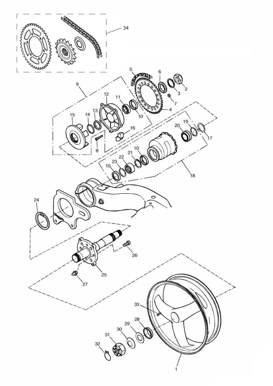 Rear Wheel/Final Drive exploded diagram