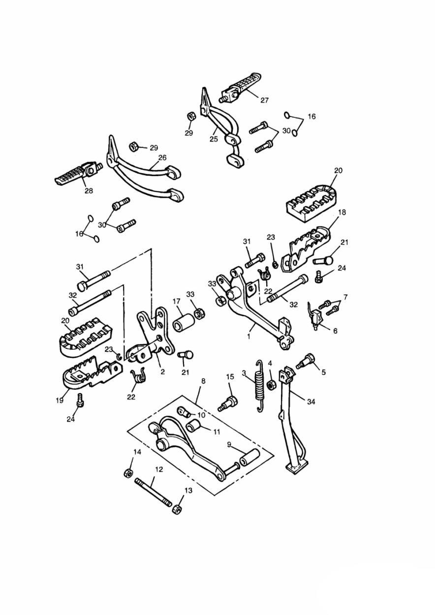 Footrests & Mountings exploded diagram