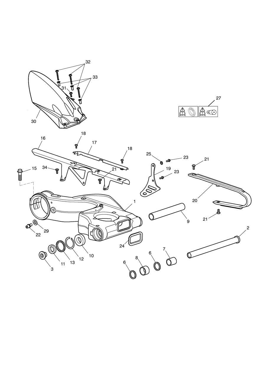 Rear Swinging Arm exploded diagram