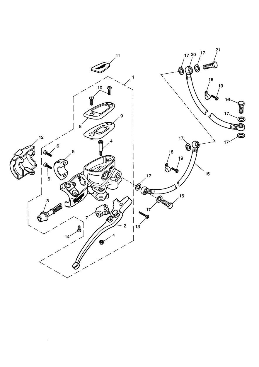 Front Brake Master Cylinder & Hoses exploded diagram