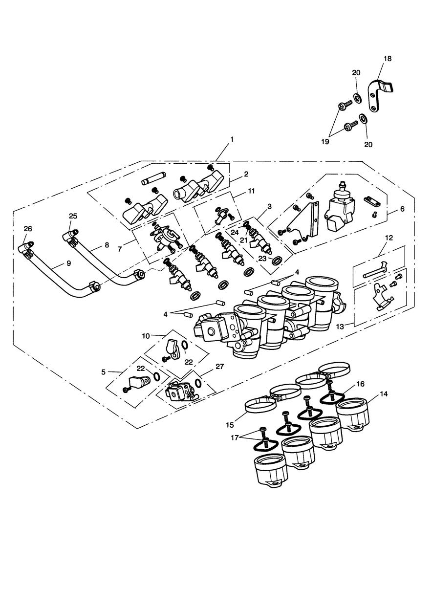 Throttles/Injectors and Fuel Rails exploded diagram