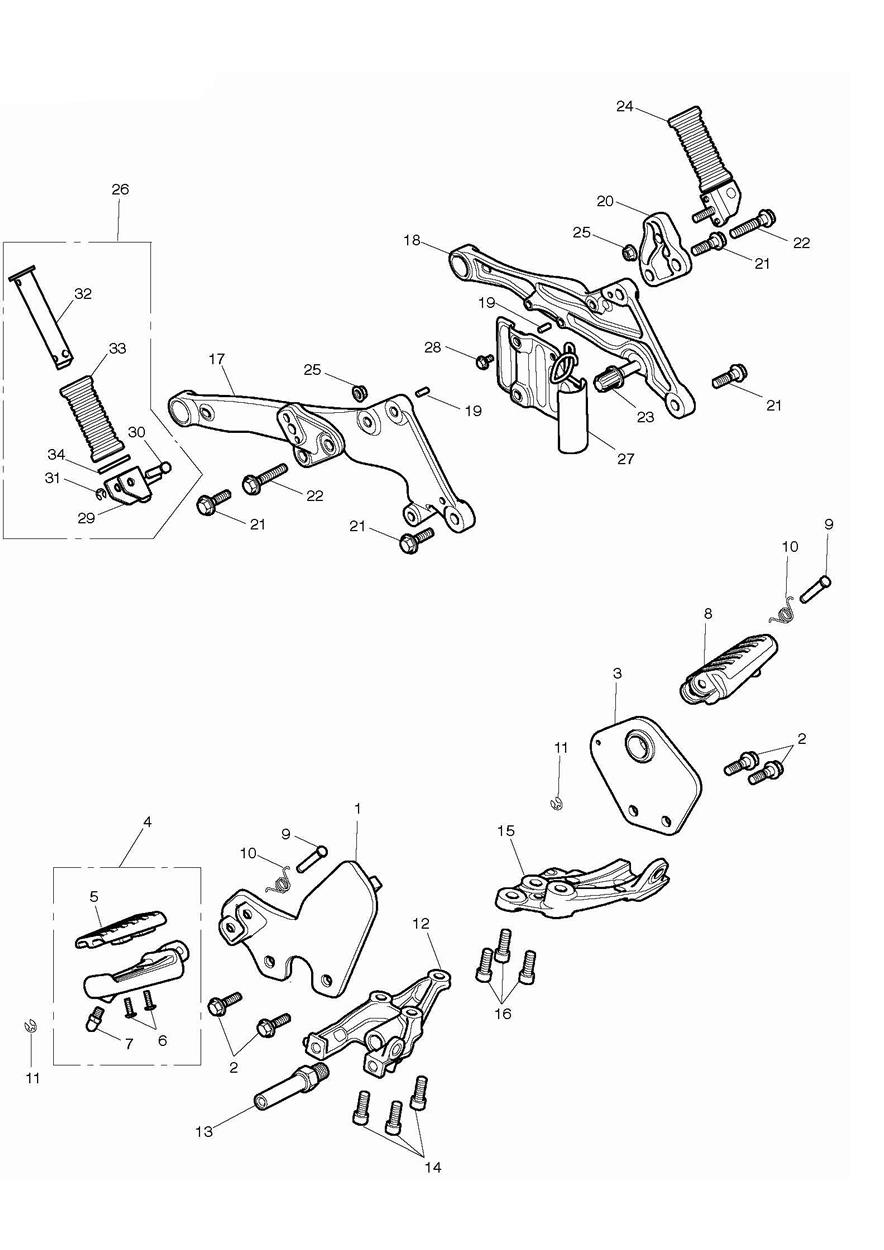 Footrests & Mountings exploded diagram
