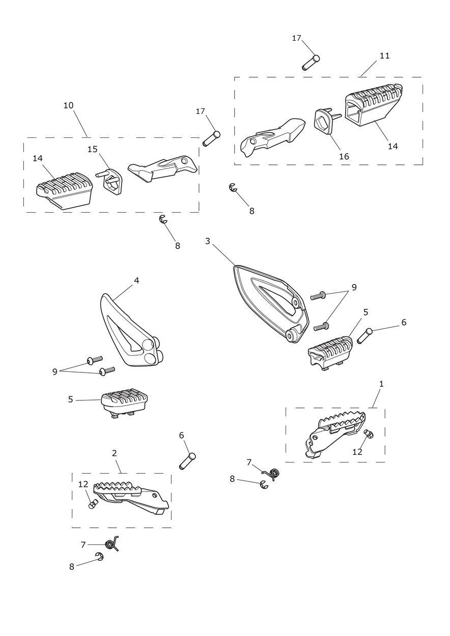 Footrests & Mountings exploded diagram