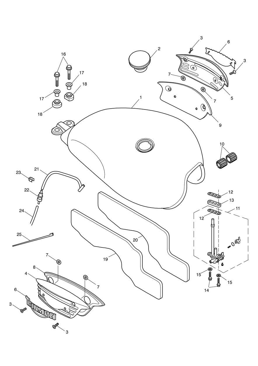 Fuel Tank & Fittings-Bonneville exploded diagram