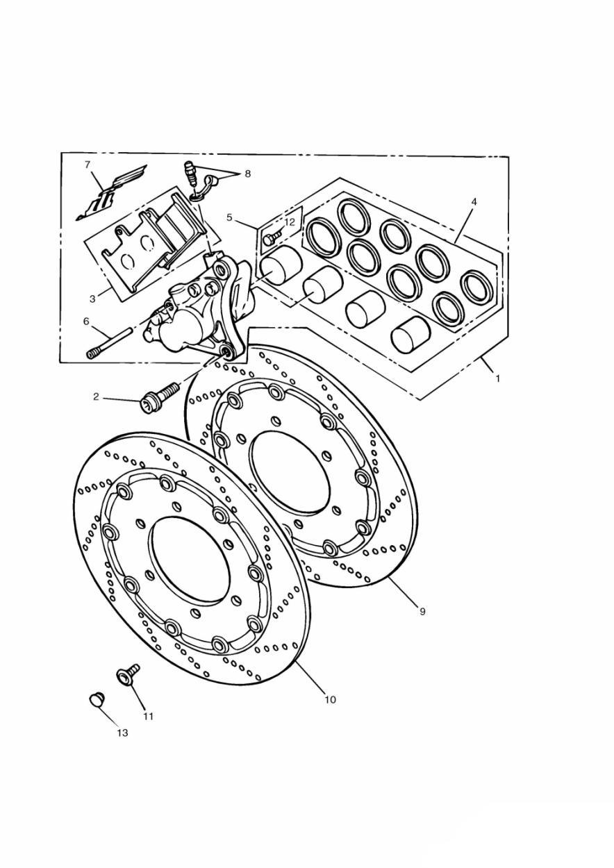 Front Brake Caliper and Disc Daytona 900/1200 exploded diagram