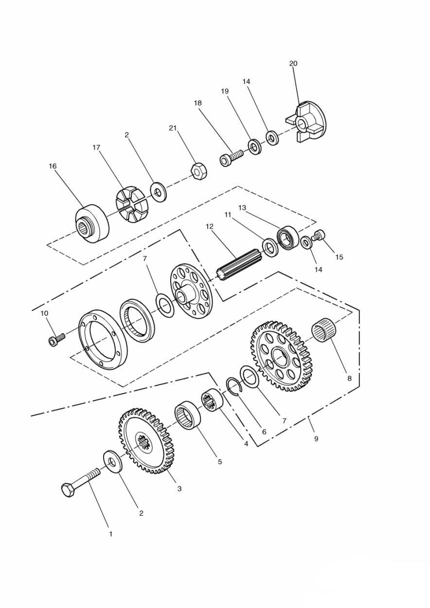 Alternator/ Starter Drive Gears exploded diagram
