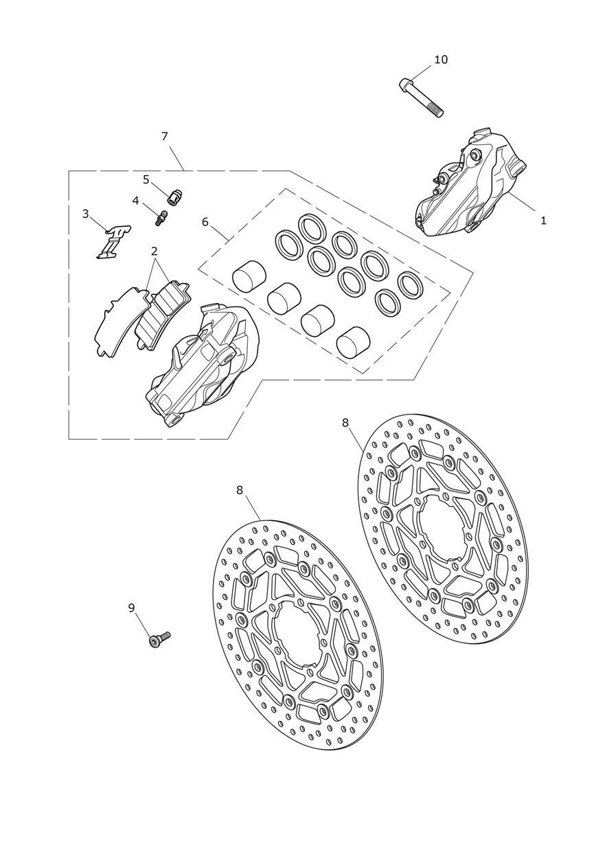 Front Brake Caliper & Disc exploded diagram
