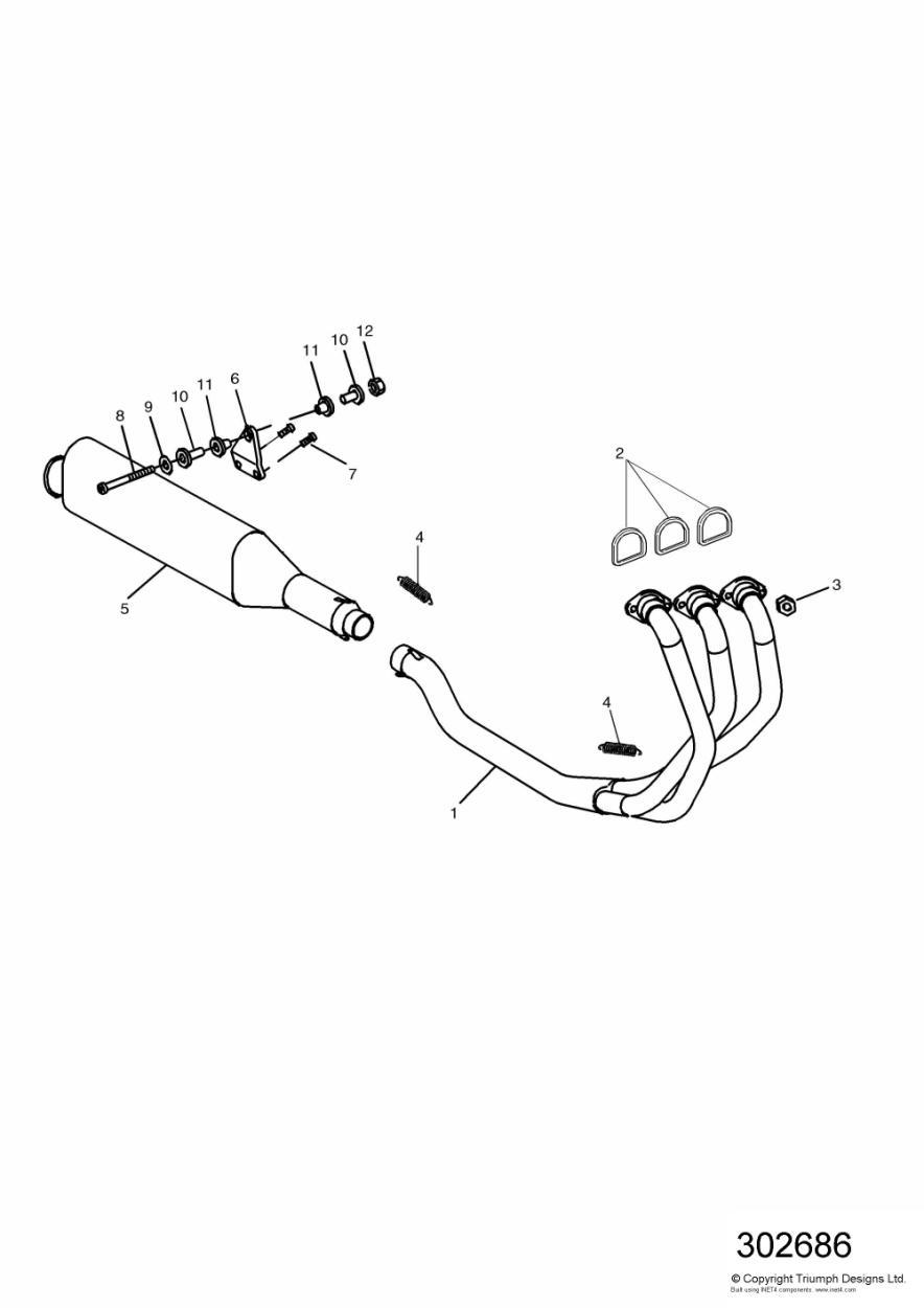 Exhaust System 885cc Engine exploded diagram