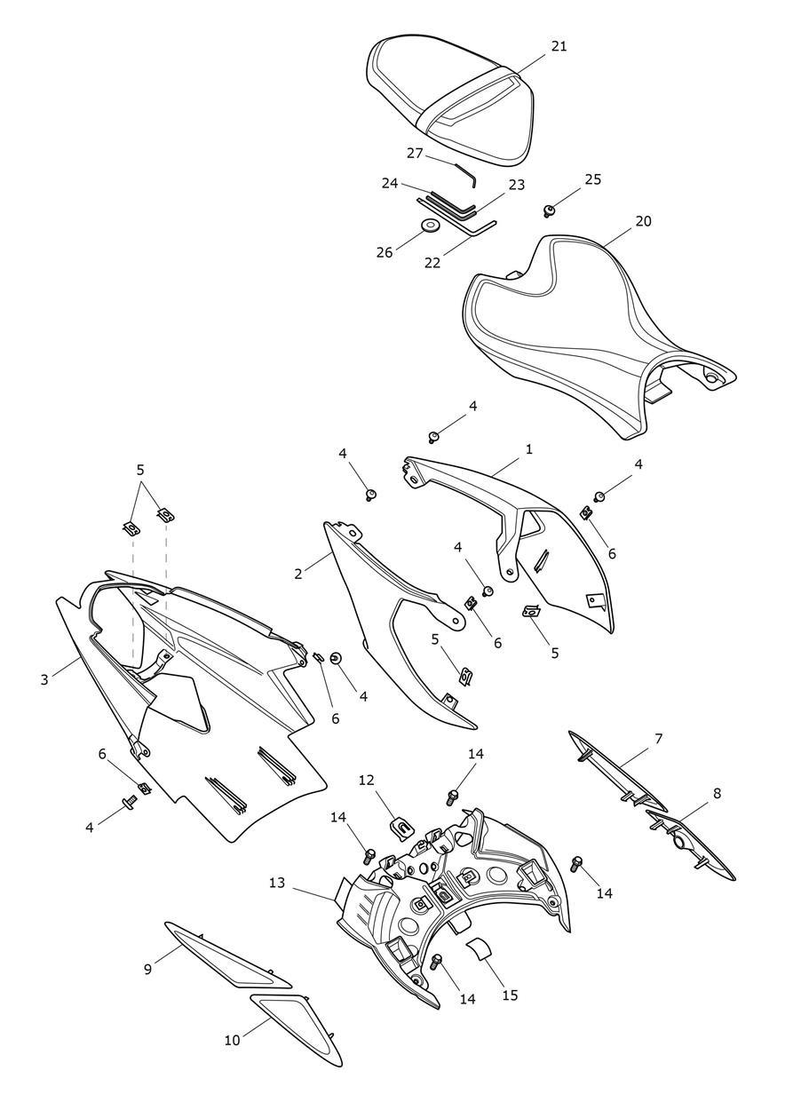 Rear Bodywork & Seat exploded diagram